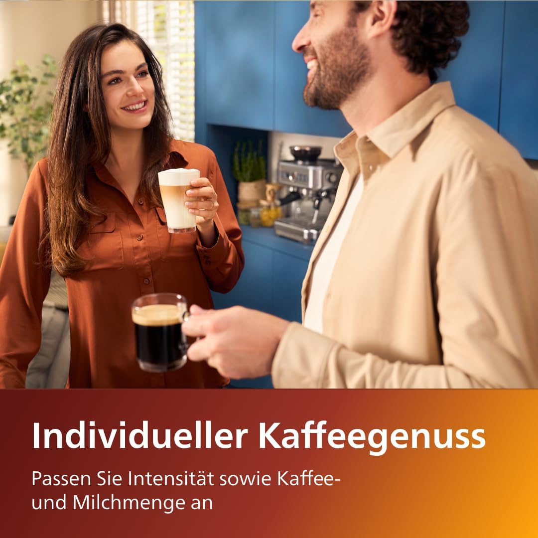 PHILIPS Kaffeevollautomat LatteGo 5400 Serie, Chrom, 12 Spezialitäten | Espressomaschine, LatteGo Milchsystem, einfache Reinigung, 4 Profile, TFT-Display, Keramikmahlwerk (EP5447/90)