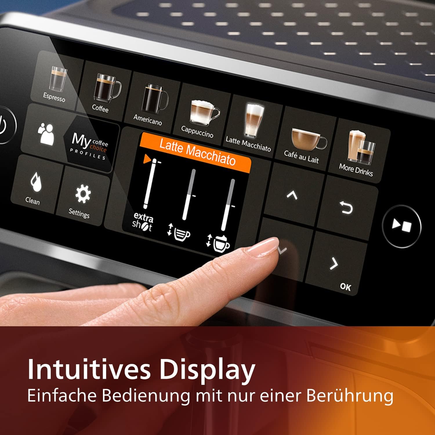PHILIPS Kaffeevollautomat LatteGo 5400 Serie, Chrom, 12 Spezialitäten | Espressomaschine, LatteGo Milchsystem, einfache Reinigung, 4 Profile, TFT-Display, Keramikmahlwerk (EP5447/90)