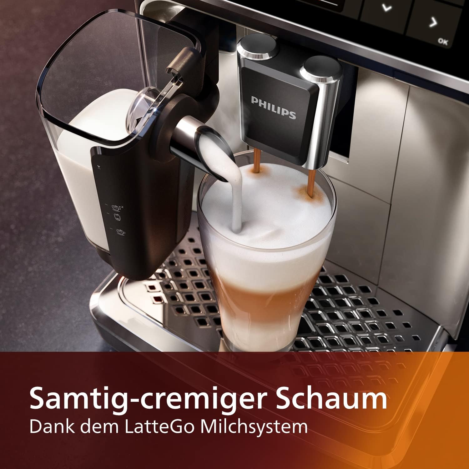 PHILIPS Kaffeevollautomat LatteGo 5400 Serie, Chrom, 12 Spezialitäten | Espressomaschine, LatteGo Milchsystem, einfache Reinigung, 4 Profile, TFT-Display, Keramikmahlwerk (EP5447/90)